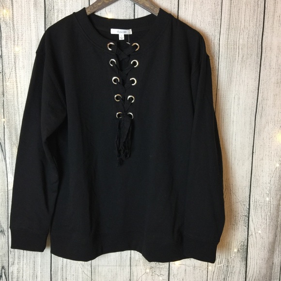 Stylish lace-up v neck sweatshirt, new with tags - Picture 3 of 8